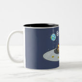 Funny chickens in space cartoon illustratie tweekleurige koffiemok (Links)