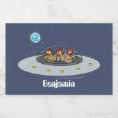 Funny chickens in space cartoon illustratie voedselcontainer etiket (Enkel label)