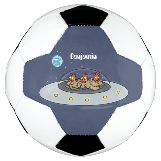 Funny chickens in space cartoon illustratie voetbal (Voorkant)