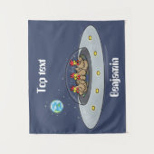 Funny chickens in space cartoon illustratie wandkleed (Voorkant)