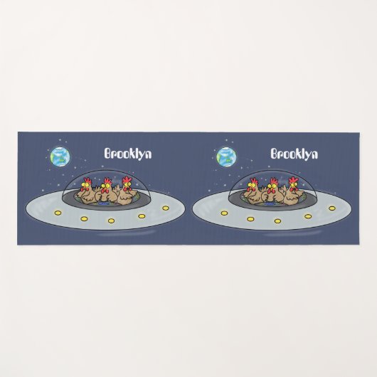 Funny chickens in space cartoon illustratie yogamat (Voorkant (horizontaal))