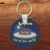 Funny chickens in vliegende cartoon sleutelhanger (Voorkant)