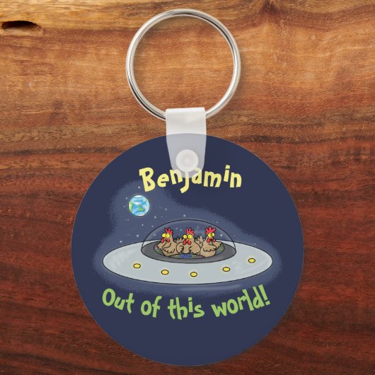 Funny chickens in vliegende cartoon sleutelhanger (Voorkant)