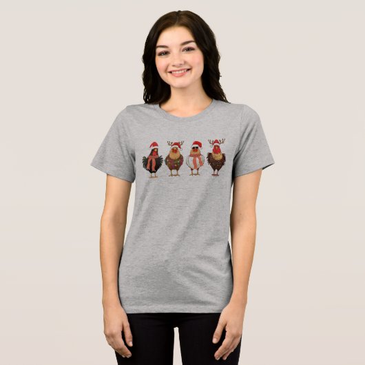 Funny Chickens kerstlampjes Tri-Blend Shirt (Voorkant volledig)