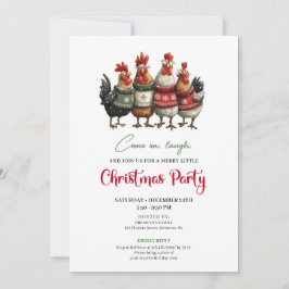 Funny Chickens Minimalist Red Green Holiday Invite Kaart