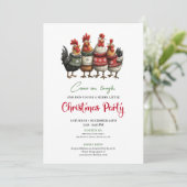 Funny Chickens Minimalist Red Green Holiday Invite Kaart (Staand voorkant)