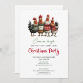 Funny Chickens Minimalist Red Green Holiday Invite Kaart (Voorkant / Achterkant)