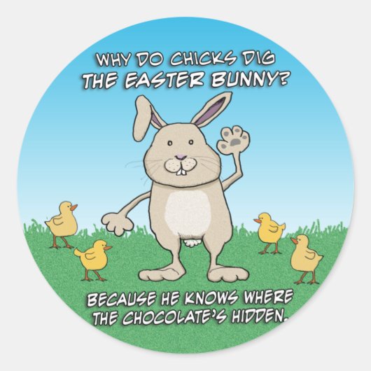 Funny Chicks Dig the Easter Bunny Ronde Sticker (Voorkant)