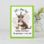 Funny Chihuaha Donuts Birthday Party Invitation Kaart (Staand voorkant)