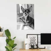 Funny Chihuahua Bathroom Art Print, Brushing Teeth Poster (Thuiskantoor)