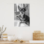 Funny Chihuahua Bathroom Art Print, Brushing Teeth Poster (Keuken)