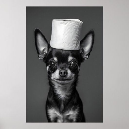 Funny Chihuahua Bathroom Art Print, Toilet Paper Poster (Voorkant)