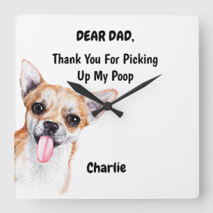 Funny Chihuahua Dad Waterverf Canine Art Vierkante Klok