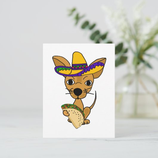 Funny Chihuahua die Taco-Cartoon eet Briefkaart (Staand voorkant)