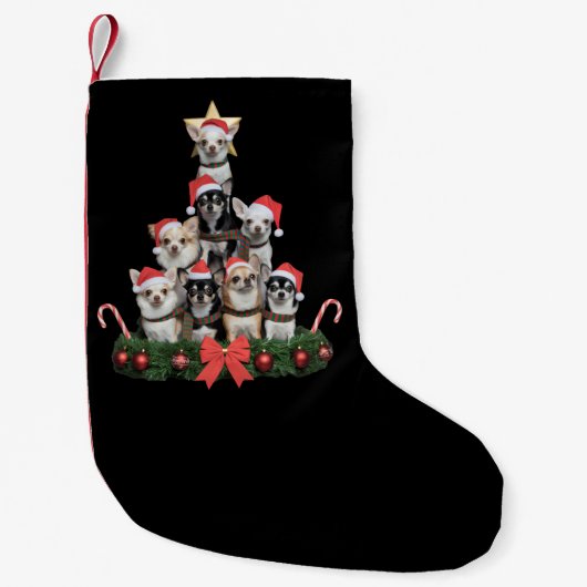 Funny Chihuahua Dog Christmas Tree Xmas  Kleine Kerstsok (Voorkant)