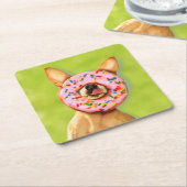 Funny Chihuahua Dog met Sprinkle Donut op Nose Kartonnen Onderzetters (Schuin)