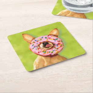 Funny Chihuahua Dog met Sprinkle Donut op Nose Kartonnen Onderzetters