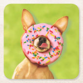 Funny Chihuahua Dog met Sprinkle Donut op Nose Kartonnen Onderzetters (Voorkant)