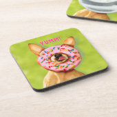 Funny Chihuahua Dog met Sprinkle Donut op Nose Onderzetter (Linkerzijde)