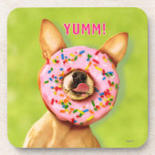Funny Chihuahua Dog met Sprinkle Donut op Nose Onderzetter (Voorkant)