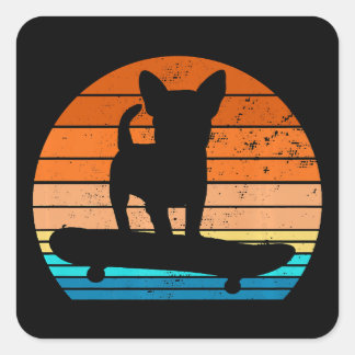 Funny Chihuahua Dog Riding Skateboard Vierkante Sticker