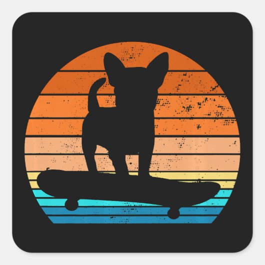 Funny Chihuahua Dog Riding Skateboard Vierkante Sticker (Voorkant)