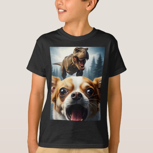 Funny Chihuahua Dog Selfie With T-rex Women Men Ki T-shirt (Voorkant)