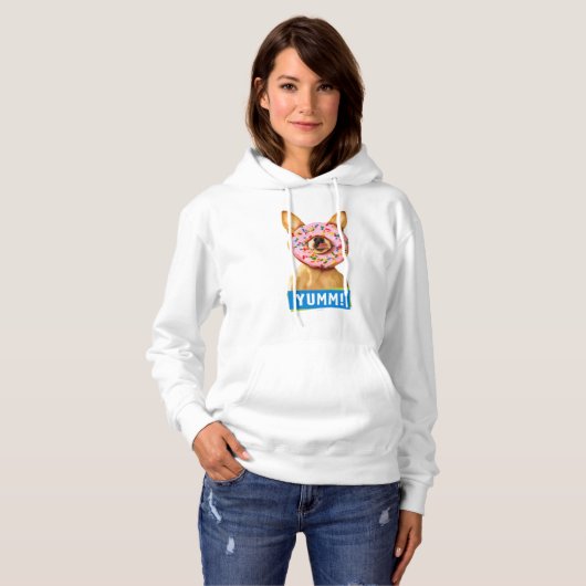 Funny Chihuahua Dog with Sprinkle Donut on Nose Hoodie (Voorkant volledig)