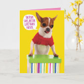 Funny Chihuahua en Paus Quote Belated Birthday Kaart (Gele Bloem)
