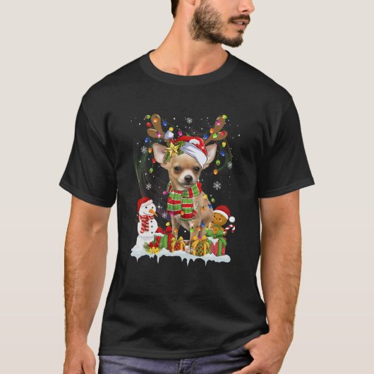 Funny Chihuahua met Kerstmis Ugly Sweater Dog Sant T-shirt (Voorkant)
