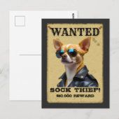 Funny Chihuahua WANTED Poster with Cool Sunglasses Briefkaart (Voorkant / Achterkant)
