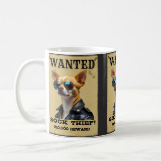 Funny Chihuahua WANTED Poster with Cool Sunglasses Koffiemok