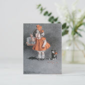 Funny Child and cheeky Cat  antiek Briefkaart (Staand voorkant)