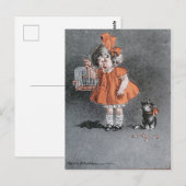 Funny Child and cheeky Cat  antiek Briefkaart (Voorkant / Achterkant)