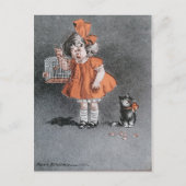 Funny Child and cheeky Cat  antiek Briefkaart (Voorkant)