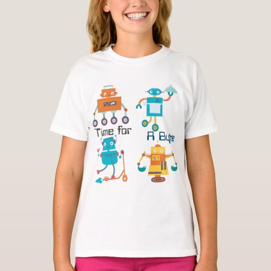 Funny Children's Robots Time for a Byte T-shirt (Voorkant)