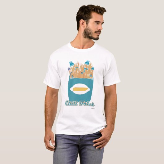 Funny Chili Fries Frozen Fry Cartoon Design T-shirt (Voorkant volledig)