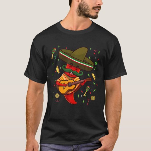 Funny Chili Mariachi Hot Pepper Sombrero Cinco de T-shirt (Voorkant)