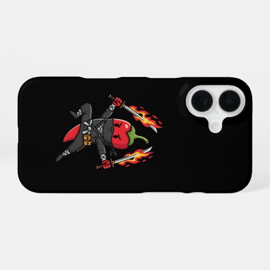 Funny Chili Pepper Fire Ninja Samurai Illustration iPhone 16 Hoesje (Achterkant horizontaal)