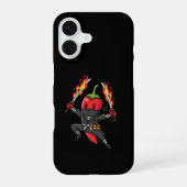 Funny Chili Pepper Fire Ninja Samurai Illustration iPhone 16 Hoesje (Achterkant)