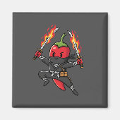 Funny Chili Pepper Fire Ninja Samurai Illustration Magneet (Voorkant)