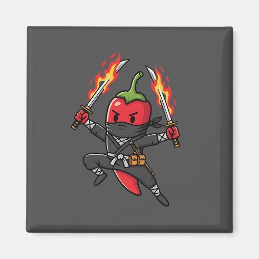 Funny Chili Pepper Fire Ninja Samurai Illustration Magneet (Voorkant)