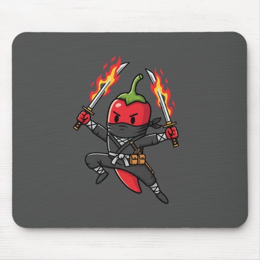Funny Chili Pepper Fire Ninja Samurai Illustration Muismat (Voorkant)