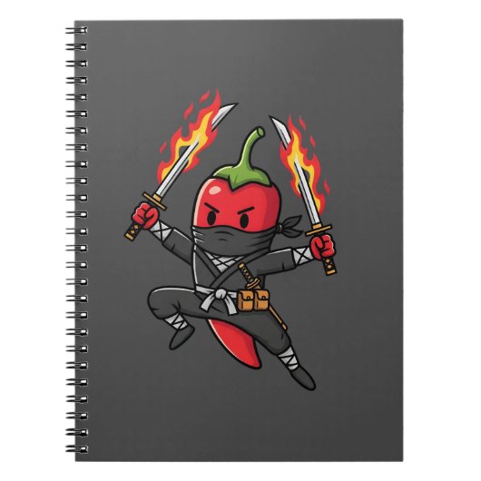 Funny Chili Pepper Fire Ninja Samurai Illustration Notitieboek (Voorkant)