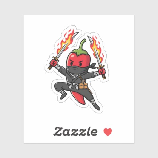 Funny Chili Pepper Fire Ninja Samurai Illustration Sticker (Vel)