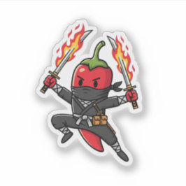 Funny Chili Pepper Fire Ninja Samurai Illustration Sticker
