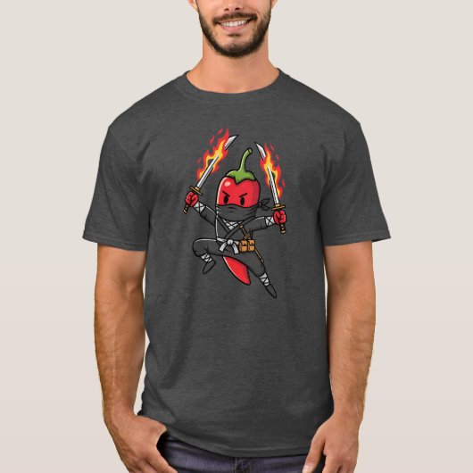 Funny Chili Pepper Fire Ninja Samurai Illustration T-shirt (Voorkant)