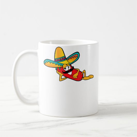 Funny Chili Vibes Pepper With Sombrero Moustache M Koffiemok (Links)