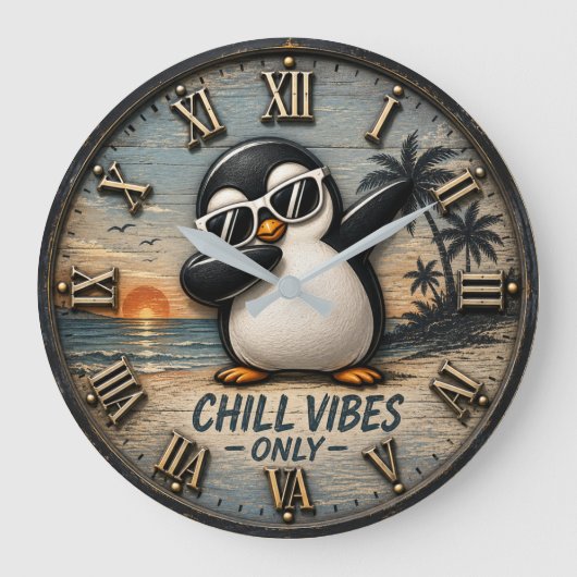 Funny Chill Vibes Only Penguin Grote Klok (Voorkant)