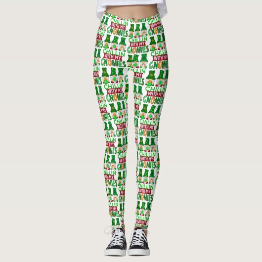 Funny Chillin met Gnomies St Patricks Day Leggings (Voorkant)